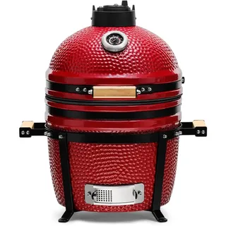Kamado Bono Minimo BBQ Grill Ø 40 cm, Rot | Keramik-Kamado-Grill für den Außenbereich – inkl. 5 zusätzlichem Grillzubehör