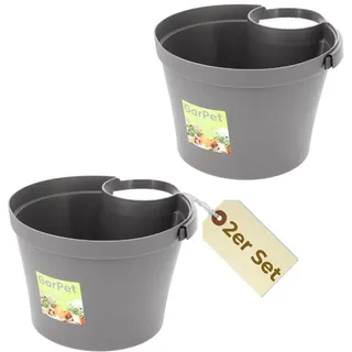 GarPet 2er Set Fallrohr Blumentopf Fallrohr Blumentopf für Regenrohr Regenrinne Säule Pfosten Abflussrohr Hängetopf Pflanztopf Pflanzgefäß Grau 22x22x15 cm