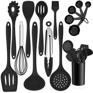 TEAMFAR Küchenhelfer Set, 15 Stück Silikon Küchenutensilien Kochbesteck Set mit Utensilienhalter, Schwarz Antihaft Pfannenwender zum Kochen, Hitzebeständiger & Lebensmittelqualität, Spülmaschinenfest