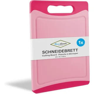 MaxxGoods Schneidebrett Kunststoff mit Saftrille & Griff - Antibakteriell - Frühstücksbrett, Kunststoffbrett beidseitig verwendbar, Spülmaschinenfest - Pink, 20x15x0,8cm
