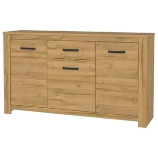 FORTE Havanna Kommode mit 3 Türen und 1 Schublade, Holzwerkstoff, Alteiche, 62 x 95,7 x 161,4 cm