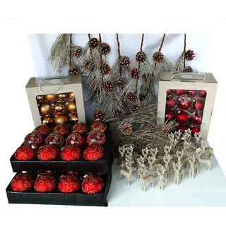 Christbaumschmuck-Set 112-teilig Christbaumkugeln Rentieranhänger Deko Christbaum-Anhänger - Bunt