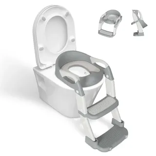 Peviasot Toilettensitz mit Treppe,2-in-1 Toilettentrainer,Tritthocker für Kinder, Höhenverstellbar und Klappbar,mit Spritzschutz,Kindertisch,Grau