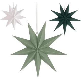 Papiersterne Weihnachten 40cm & 30cm & 25cm - Dunkelgrün,Hellgrün,Weiß - 9 Zackig Stern zum Weihnachtskugel Aufhängen Faltstern Weihnachten Papier Stern Weihnachts Set Dekoration