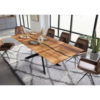 MASSIVMOEBEL24.DE Esstisch Akazie 240x100x76 natur lackiert / Epoxid schwarz, Kreuzgestell 2 anthrazit matt EPOXY - Grau