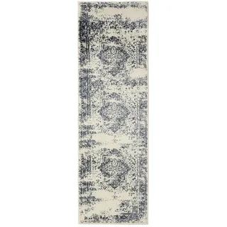 benuta Vintage-Läufer Suki 80/240 cm , Creme, Blau , Kunststoff , Vintage , Rechteckig , 80x240 cm , Oeko-Tex® Standard 100 , für Fußbodenheizung geeignet, in verschiedenen Größen erhältlich, pflegeleicht , Teppiche und Böden, Teppiche, Teppichläufer, Läufer