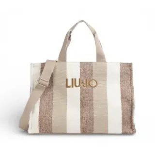 Liu Jo für Damen. 2A6026 T2176 Beige gestreifte Shopper-Tasche (OSFA), Braun, Lässig, Baumwolle