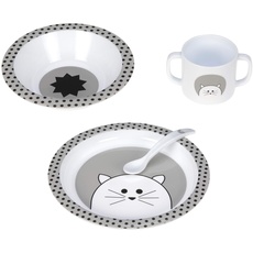 Bild von Kindergeschirr Set (Teller, Becher, Schälchen, Löffel) ohne Melamin, BPA-frei, für Spülmaschine und Mikrowelle/Dish Set PP Little Chums Cat