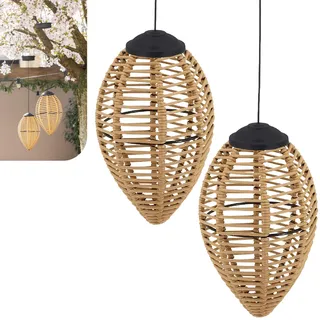 Gadgy Rattan Solarlampen Für Außen Hängend - Terrasse und Balkon | 2Er Set LED Hängelaternen Gartenleuchten Rattan - Dekorative Solarleuchten für Garten - Outdoor Wetterfeste Außenbeleuchtung