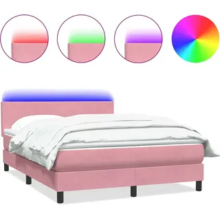 vidaXL Boxspringbett mit Matratze & LED Rosa 140x210 cm Samt - Rosa