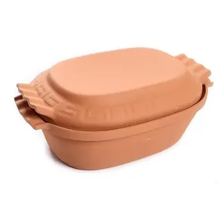 Keramiktopf Steingut Ton Topf Rund Brätertopf Dampf Garer Thermo Tontopf Terrakotta Keramik (6L) – Terrakotta Ofenform Oval