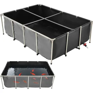 Vevor Fischteich aus Segeltuch, 1781,3 L Fischtank, PVC-Koi-Tank mit transparentem Sichtfenster, Aquarium mit Edelstahlrahmen & Ablassventil, für Zucht von Koi, Goldfisch (schwarz)