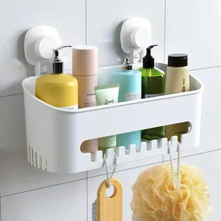 Luxear Duschkorb mit Saugnapf Ohne Bohren, Wasserdichte Badezimmer Duschablage zum hängen, Duschregal Badregal Wandregal mit Ablauföffnungen für Shampoo, Ölbeständige Küche Organizer, Tragkraft 10 KG