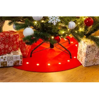 Teppich MagicHome Weihnachten, rot, unter Weihnachtsbaum, mit Sternen, 22x LED, warmweiß, 2xAA, 90 cm - Rot