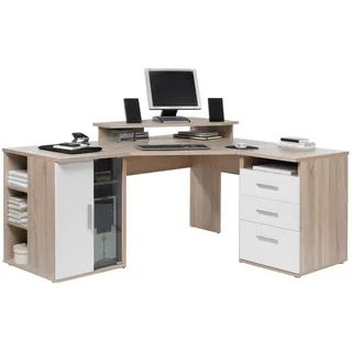 Carryhome Eckschreibtisch , Weiß, Sonoma Eiche , Kunststoff , 3 Schubladen , 173x75x140 cm , Büromöbel, Büromöbel-Sets & Büromöbel-Serien, Büromöbelserien