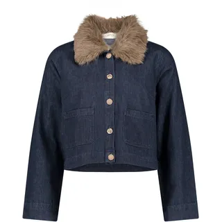 Cartoon Jeansblazer "Jeansjacke mit Kunstfellkragen", patch blau, braun