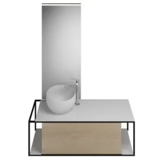 burgbad Junit Set Mineralguss-Waschtisch inklusive Waschtischunterschrank, Version links, inklusive Leuchtspiegel SFLG120, Breite: 1200mm, SFLG120LF3150G0175, Farbe: Eiche Dekor Cashmere / Eiche Dekor