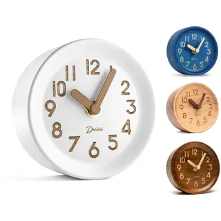 Driini Analoge Tischuhr aus Holz, 10,9 cm, dekoratives Kiefernholz, kein Ticken, leicht zu lesen, geräuschlos, schleichende Kaminuhr, leise Tischuhren mit Holzkörper, Zeigern und Batterieabdeckung