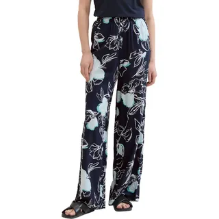 TOM TAILOR Damen Loose Fit Palazzo Hose, navy blue flower design, 38/30