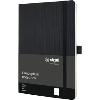 Sigel Notizbuch A5 blanko schwarz, Softcover, 194 Seiten, nachhaltiges Papier, mit Inhaltsverzeichnis, Stiftschlaufe, Falttasche, Gummibandverschluss, Conceptum