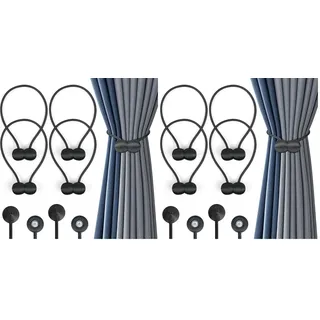 Romon Magnetische Vorhang Raffhalter,4 Stück Vorhanghalter Seil,Duschvorhang Rückhalter,Starke langlebige Magnet Holdbacks Schnallenseil für Zuhause,Büro,Fenster dekorativ,hübsch und modisch,Schwarz
