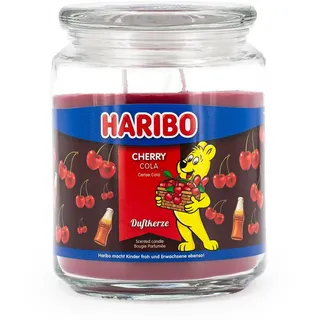 Haribo Duftkerze im Glas | Cherry Cola 510g | Duftkerze Kirsche | 100h Brenndauer | 2 Dochte | Geschenkidee für Frauen | Kerze für Winter & Weihnachten