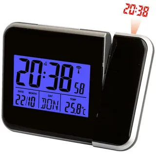 Funkwecker , Schwarz , Kunststoff , 15x11x6 cm , Kalenderanzeige, Wochentaganzeige, Weckfunktion , Dekoration, Uhren, Wecker