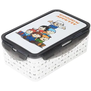 P:os 34995 - Mainzelmännchen Brotdose für Kinder mit 2 herausnehmbaren Einsätzen, Lunchbox aus Kunststoff mit 4 Clip-Verschlüssen, Vesperdose für Kindergarten, Schule und Freizeit