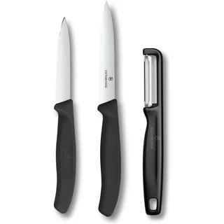 Victorinox Swiss Classic Gemüsemesser Set mit Sparschäler, Schälmesser und Tomatenmesser, 3-teilig, Extra Scharfe Klinge, Schwarz