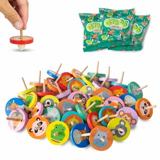 BONNYCO Kreisel für Kinder, Stück 40 Mitgebsel Kindergeburtstag Gastgeschenke. Kleine Geschenke für Kinder, Mitbringsel Kindergeburtstag. Mitgebsel Set, Give Aways. Pinata Füllung, Kreisel Holz