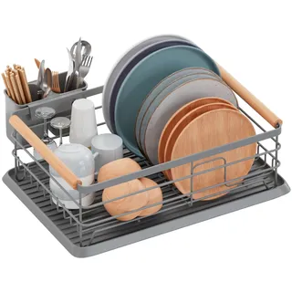 BRIAN & DANY Abtropfgestell für Geschirr, mit herausnehmbarem Tablett, 42× 30× 15 cm, Grau