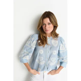 Klassische Bluse RICHROYAL, Damen, Gr. 42, skyway blau, Web, Obermaterial: 100% Baumwolle, unifarben, regular fit taillenbedeckt, Rundhals, eingesetzt angesetztes Bündchen, Blusen Klassische Bluse, Regular fit mit Stickereien
