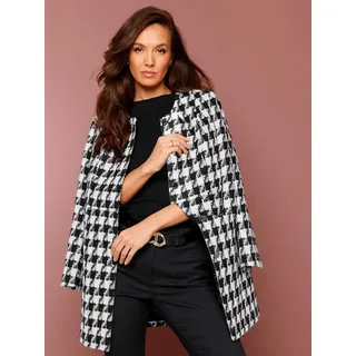 Longblazer CREATION L PREMIUM "Woll-Mix-Blazer", Damen, Gr. 36, schwarz-weiß (schwarz, ecru), 60% Polyester, 40% Wolle, Blazer Longblazer
