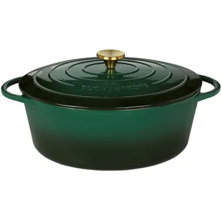 Küchenprofi Gusseisen Bräter mit Deckel, grün/innen schwarz, 33 cm, Schmortopf, Auflaufform, Dutch Oven, Brotbacktopf, emailliert, zum Schmoren,Backen,Braten, 0402001133
