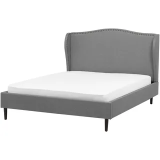 Beliani Polsterbett Grau 140 x 200 cm Leinenoptik Mit Lattenrost Geschwungene Klappen Klassisch - Grau, Dunkelbraun