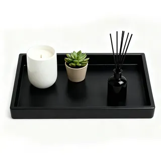 XINSUO Badezimmer Tablett, Deko Tablett Rechteckig, Aus Silikon, für Küche und Bad (Schwarz, 24L*18W*2H cm)