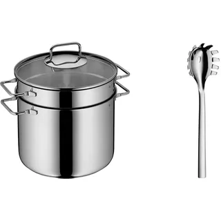 WMF Nudeltopf mit Sieb 24 cm Induktion, Kochtopf groß 7,0l, Spaghettitopf mit Glasdeckel, Pastatopf & Nuova Nudellöffel 30 cm, Spaghettilöffel, Nudelkelle