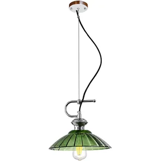 HJXDtech Industrielle Glas Pendelleuchte mit Chrom-Akzenten & 180cm verstellbares Hängekabel, E27 Vintage Hängelampe für Küche Esszimmer Schlafzimmer (Grün, 25cm)