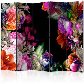 artgeist Paravent , Multicolor, Schwarz , Holz, Textil , Kiefer , massiv , Floral , 225x172x3 cm , Motiv auf Vorderseite , Wohnzimmer, Raumteiler, Paravents