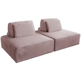 Kawola Modulsofa Wiolo Soft 2 Module 2 Kissen Pink Cord , Textil , Echtholz , Füllung: Schaumstoff , 222x84x111 cm , Wohnzimmer, Sofas & Couches, Sofas