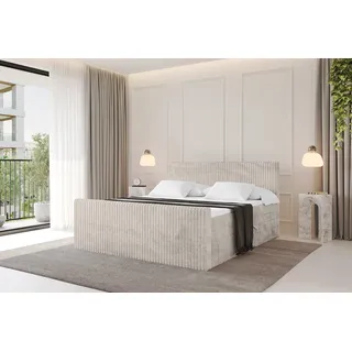 altdecor Boxspringbett mit Fußteil - TOLO-Z 160x200 Cord - Creme - Komplett-Set mit Taschenfederkern Matratze und Topper, Polsterbett mit H4-Matratze Bettkästen, Lattenrost, Bett mit Stauraum, Doppelbett, Boxbett - Beige
