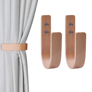 OCIOLI 2 Stück Vorhang Raffhalter Holz Vorhang Raffhalter U-förmige Vorhanghaken Vorhang Raffhalter Wandhalterung Vorhang Halter Vorhang Raffhalter Raffhalter für Vorhänge (Holz, 2)