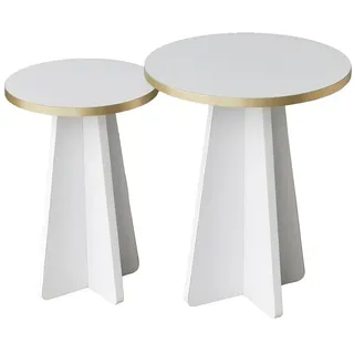 Hanah Home Modernes Couchtisch-Set (2-teilig), Gold & Weiß, 40x50x40 & 30x45x30 | 100% melaminbeschichtete Spanplatte, 18 mm stark | Stilvoll & funktional fürs Wohnzimmer