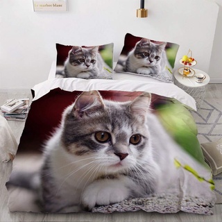 YASMENG Katzen Bettwäsche 135x200 Katze Motiv Grau Kinder 3D Bettbezug Set Weich Mikrofaser Bettwäsche 2teilig für Teenager Geschenke Jungen Mädchen mit Reißverschluss und 80x80 cm Kissenbezug