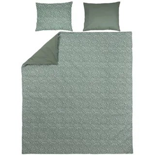 Meyco Home Cheetah/Uni Bettwäsche Doppelbett (Baumwolle, atmungsaktives Material, einfache Pflege, praktischer Einschlagstreifen, Maße: 240 x 200/220 cm), Waldgrün