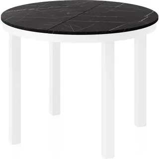 WFL Group Esstisch Rowan Weiß runder ausziehbarer, Schwarzer Marmor 100-176/100/76 cm , Holzwerkstoff , Rund,Rund , 100x76x100 cm , Esszimmer, Esstische