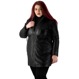 URBAN 5884 Damen Lederjacke für Übergrößen KATE, Mantel für die kurvige Figur aus echtem Lammfell, strapazierfähige Lederjacke, geeignet für die Zwischensaison, Schwarz, 46