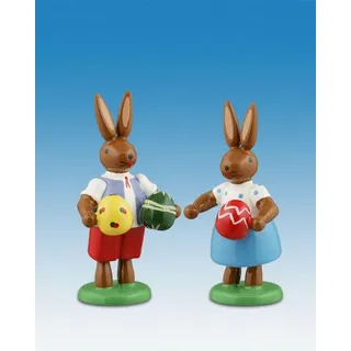 Osterhasen Hasenpaar mit Ostereier Höhe ca 7,5 cm NEU Osterfigur Osterdeko Holz
