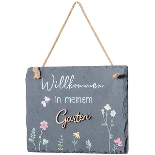 Schiefertafel Garten 20x15cm Willkommen Gartendeko Garten-Schild Wandbild Schwarz Geschenk Dekobild Wanddeko Tafel Sprüche Zitat