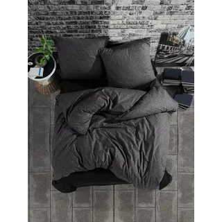 Yadetextil Bettwäsche Set dreiteilig, 240x220 cm Bettbezug, Baumwolle, Anthrazit, Monza V1